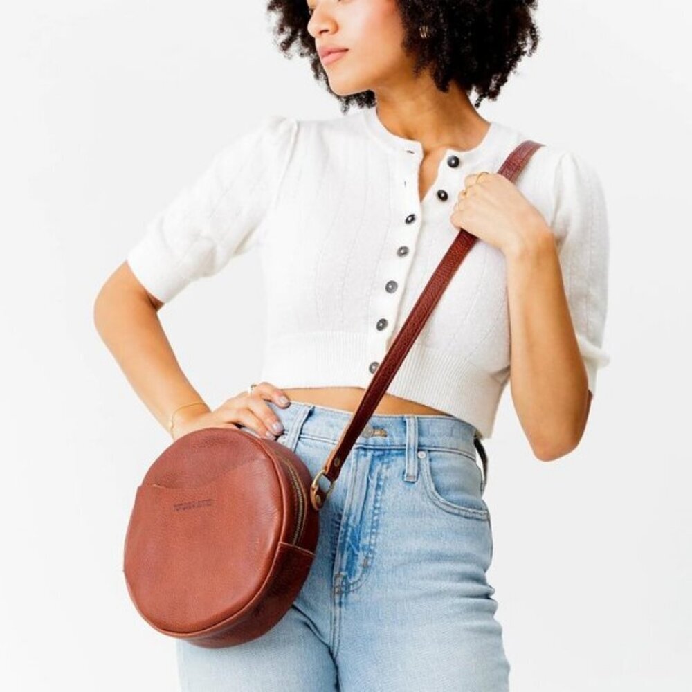 ⚡Portland Leather Women Nutmeg Imported Goods Circle Handmade Crossbody Bag - Picture 6 of 7